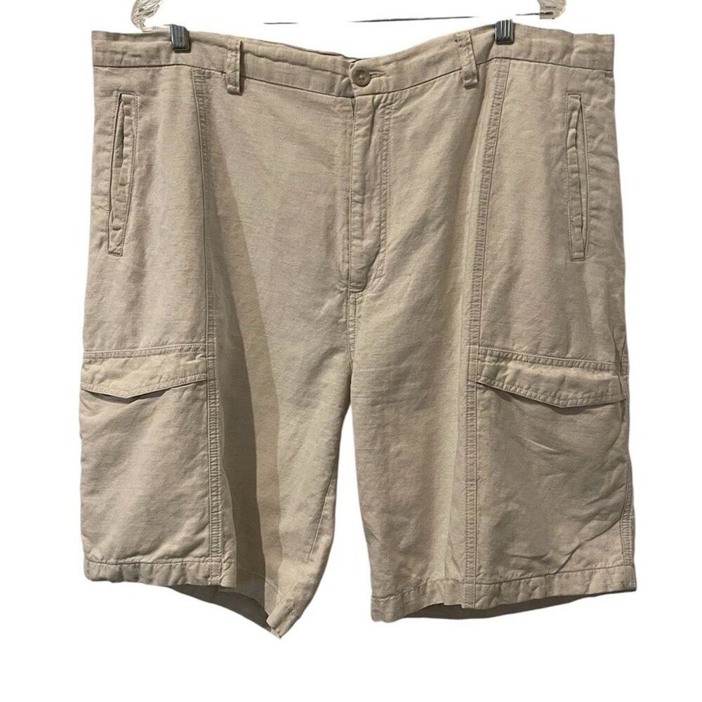 Boca Classics Men's 42 Linen Cotton Blend Casual Shorts Cargo Pockets Lt Tan